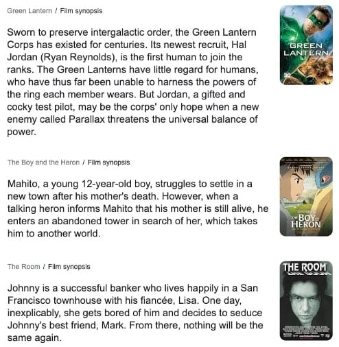 movie synopses