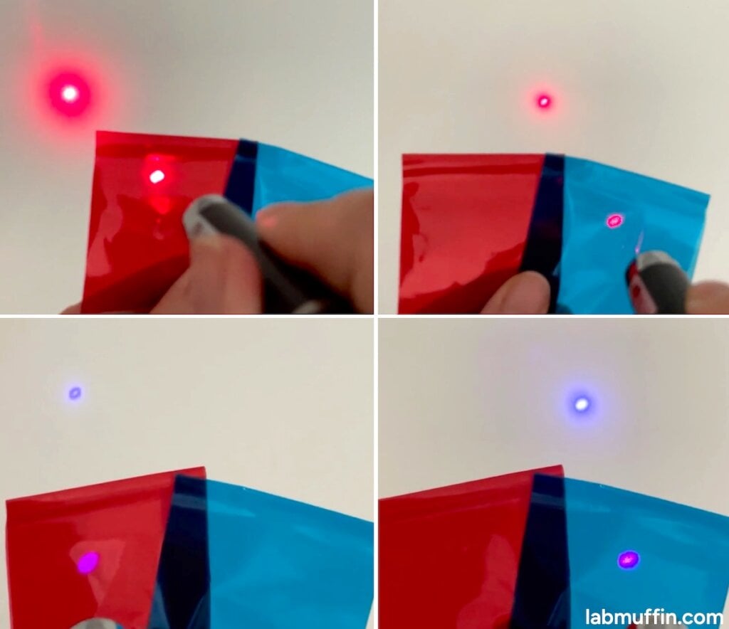 Red blue cellophane laser